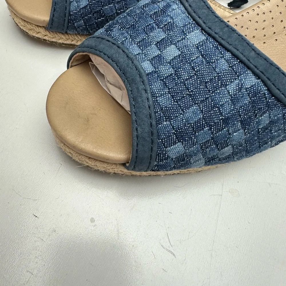 UGG Delmar Woven Patchwork Denim Leather Wedge Ankle Tie Sandals NWOT 8.5*Spots*